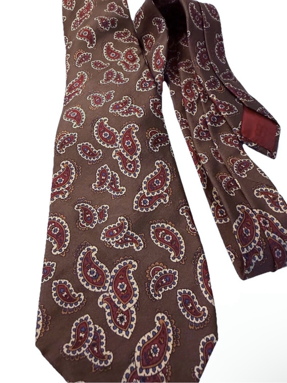 Vintage Tie BALENCIAGA Paris Silk Italy Brown Golden Olive Burgundy Paisley Mens